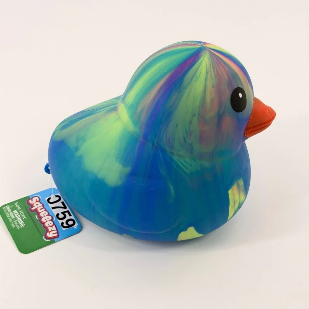Toymendous Squeeezy Rubber Duck Kids OS Blue Green Yellow Marble Sensory Toy NWT